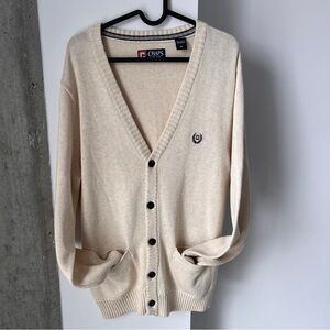 Chaps Men’s Cream 100% Cotton Button Front Cardigan Sweater Sz M Classic Preppy